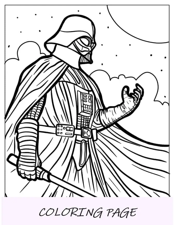 Página para colorir de Darth Vader em uma batalha