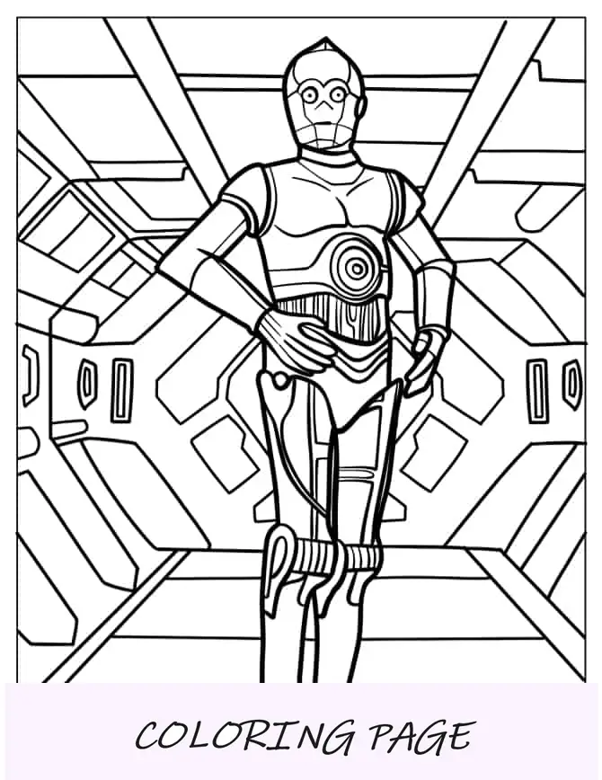C-3PO em pé na nave estelar