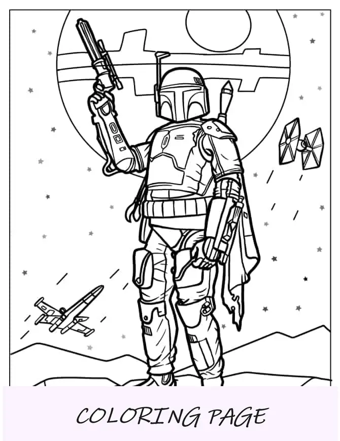 Boba Fett em frente à Estrela da Morte