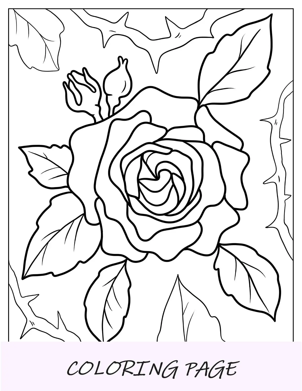 Desenhos para colorir de flores de rosa florescendo com espinhos