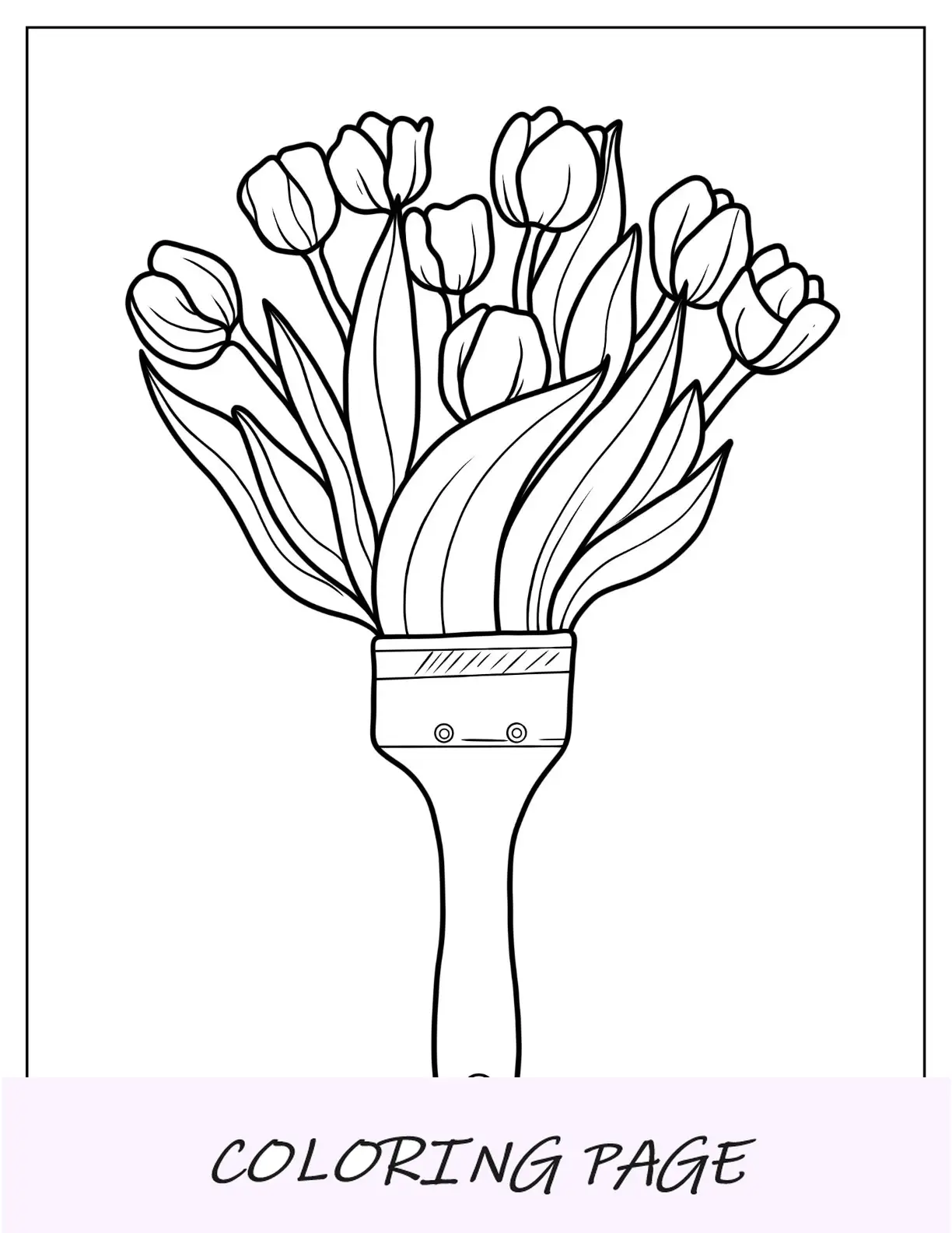 Desenhos para colorir de flores de buquê de tulipas em vaso com alça de pincel