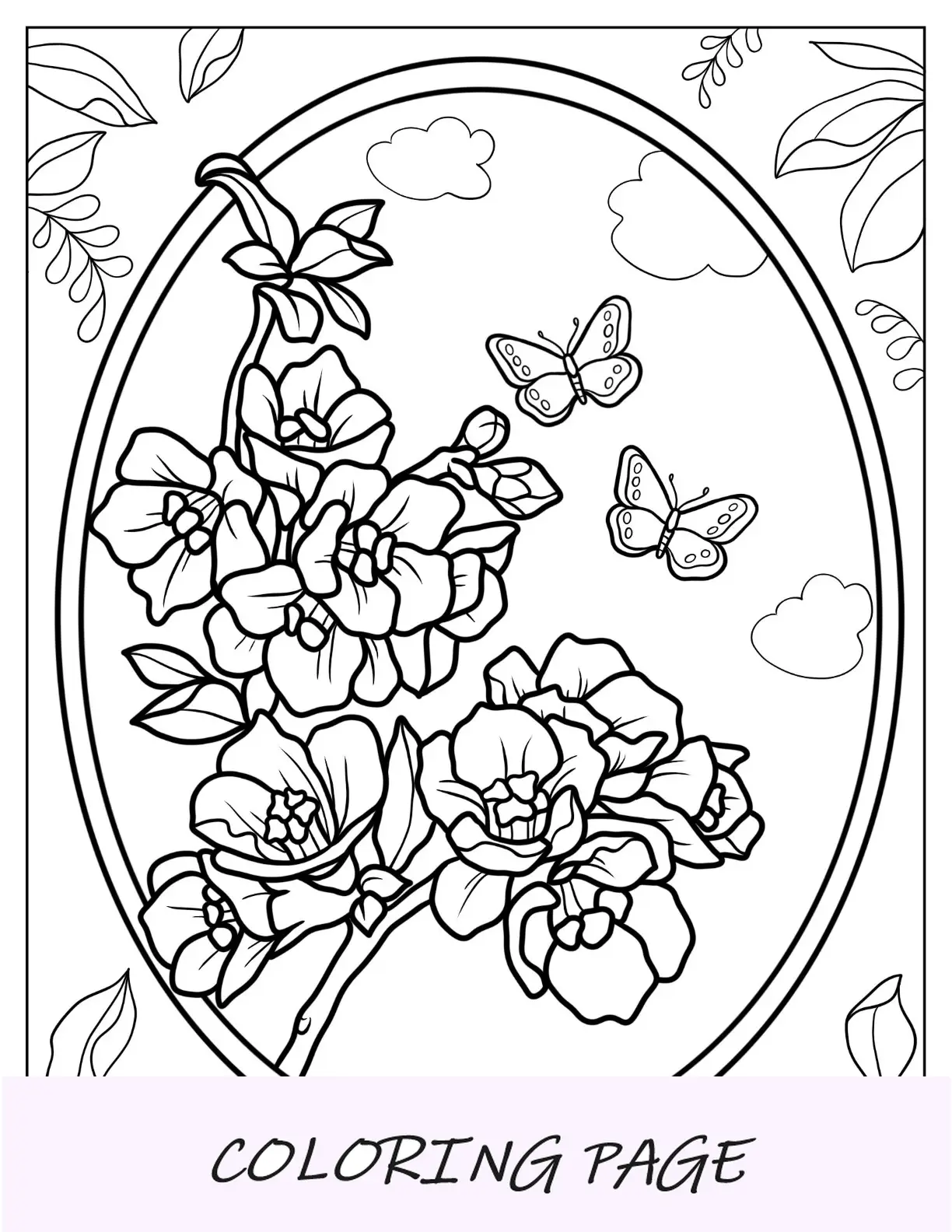 Desenhos para colorir de flores de marmelo com borboletas em um anel