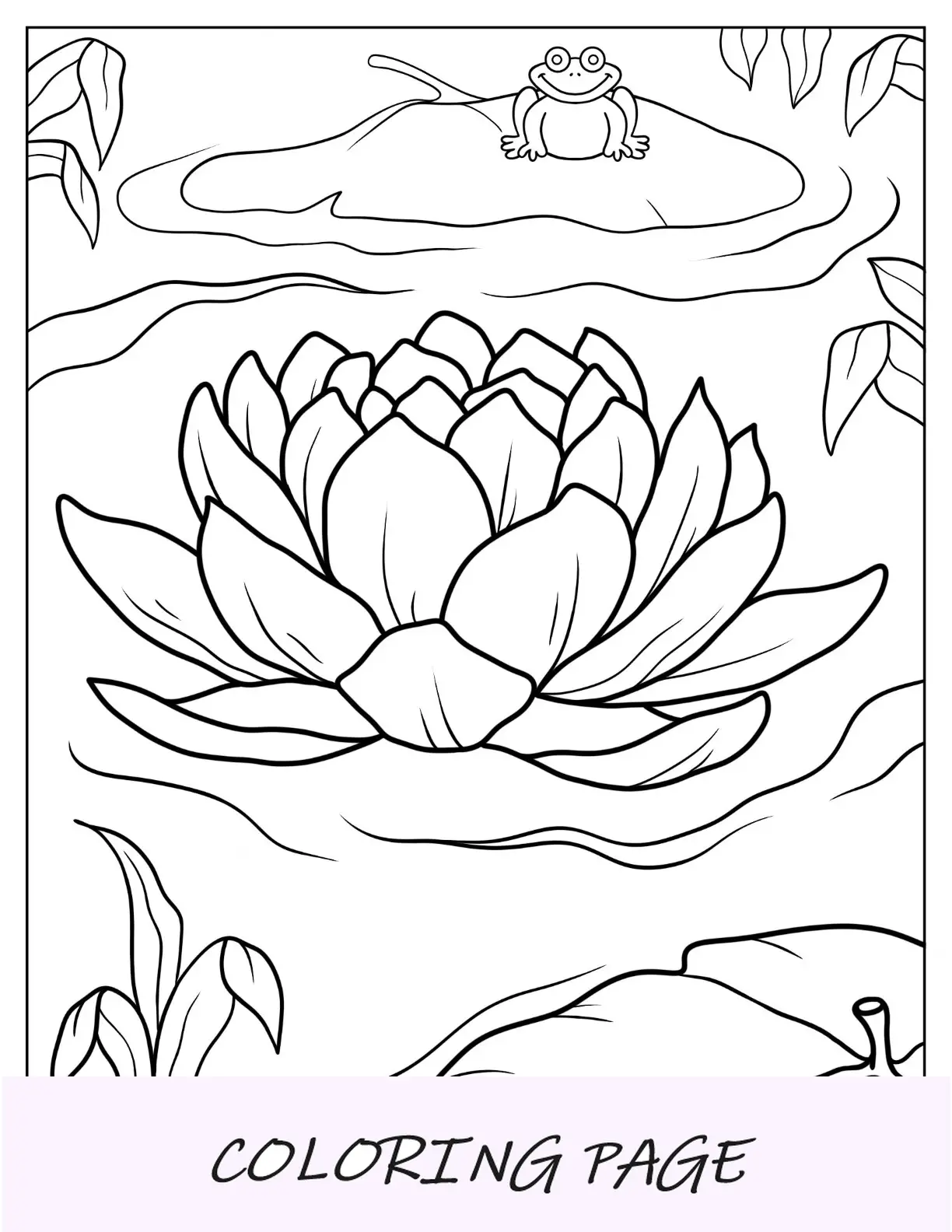 Desenhos para colorir de flores de um grande nenúfar na lagoa
