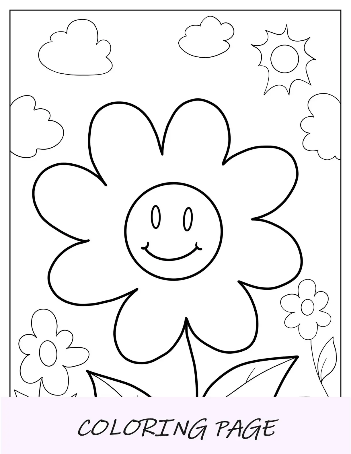 Desenhos para colorir de flores de girassol sorridente para crianças em idade pré-escolar