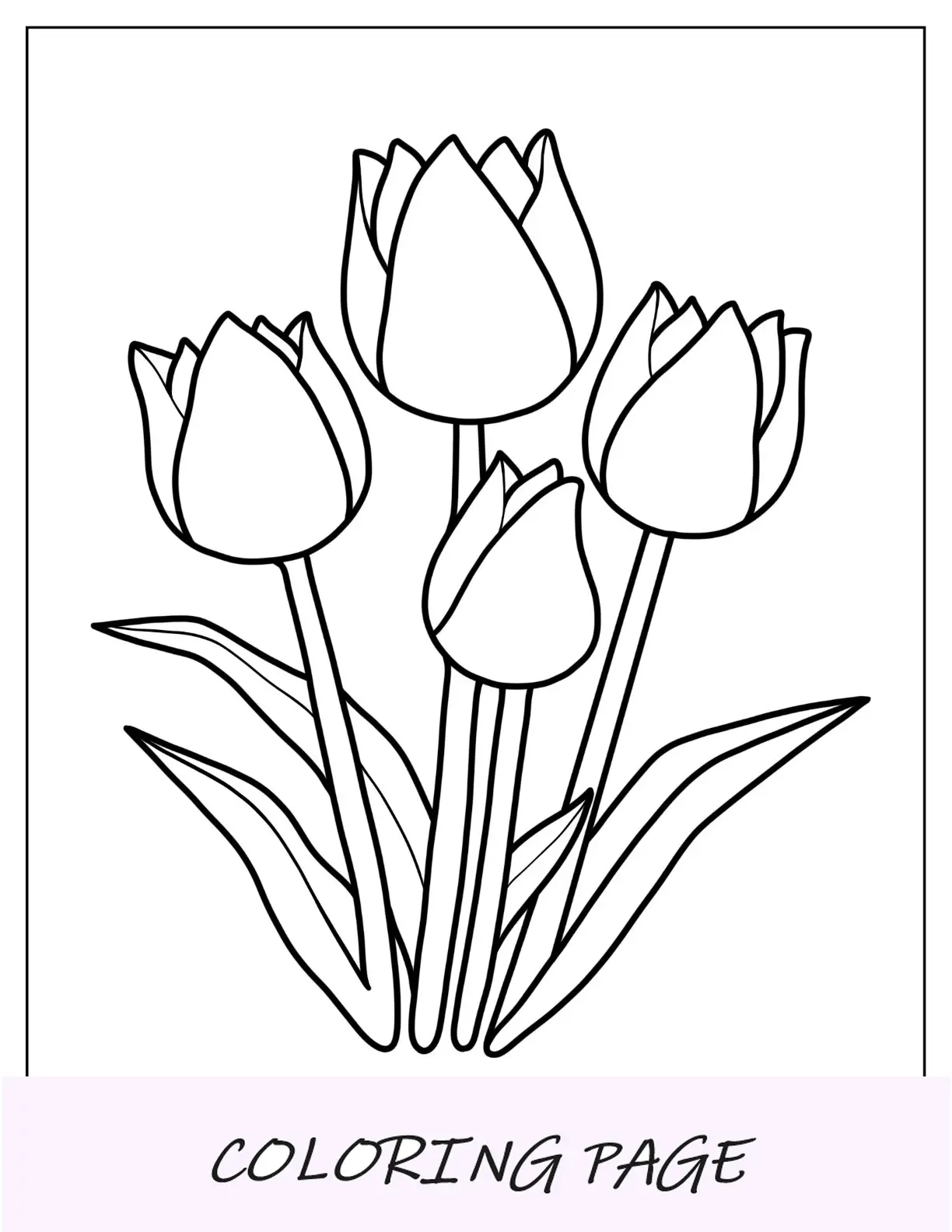 Desenhos para colorir de flores de quatro tulipas em flor para crianças