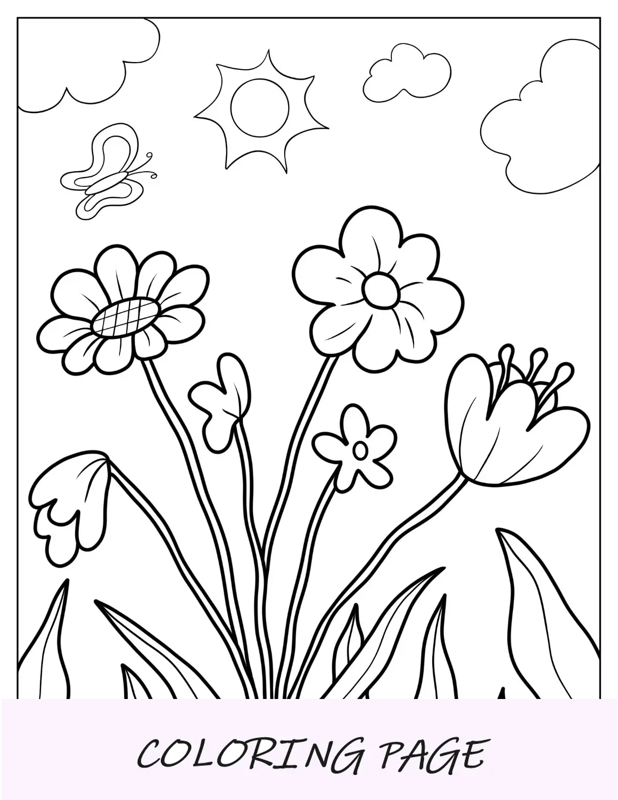 Páginas para colorir de flores silvestres fáceis para crianças em idade pré-escolar