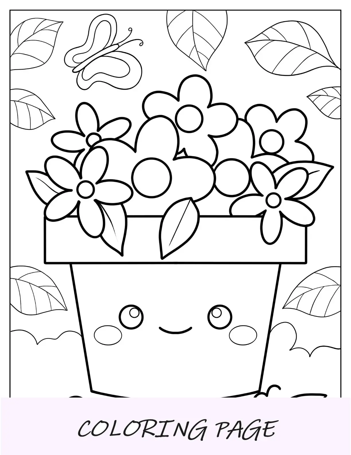 Desenhos de flores para colorir de margaridas em vaso de desenho animado com borboleta
