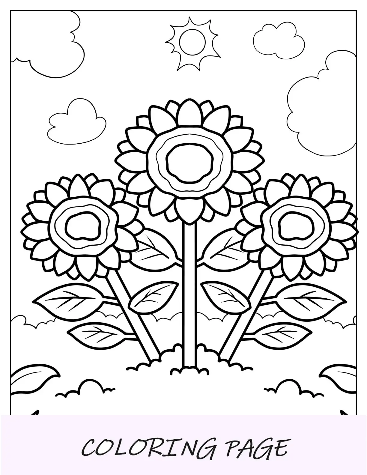 Desenhos de flores para colorir de desenhos animados de girassóis ao sol