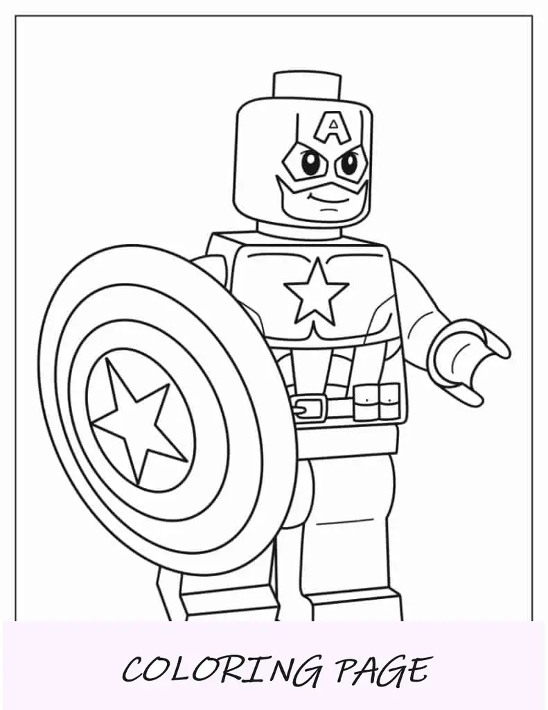 Capitán América como figura de Lego para colorear