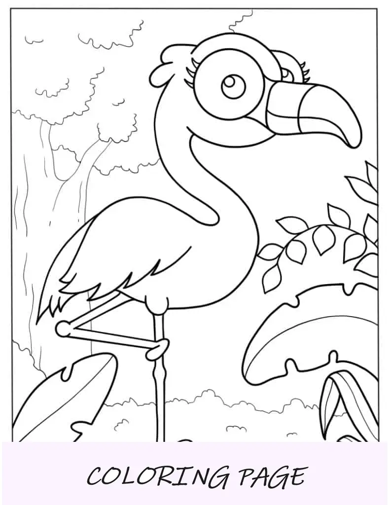 Flamingo de desenho animado fácil de colorir para crianças