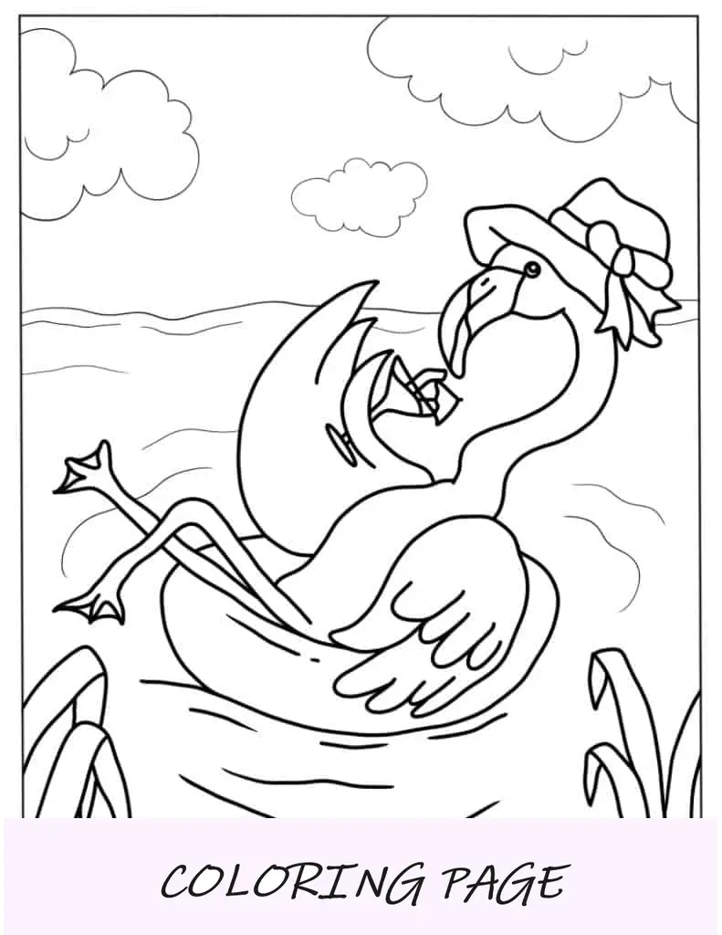 Flamingo relaxando bebendo um coquetel para colorir