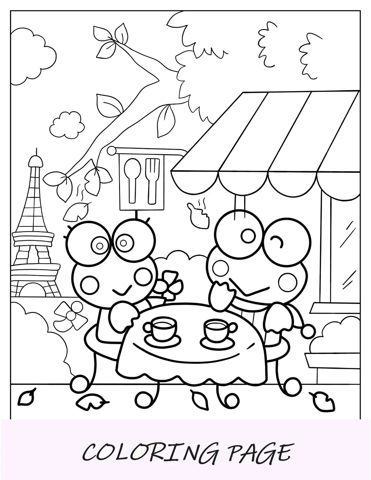 Página para colorir Keroppi de Paris Data com Keroleen