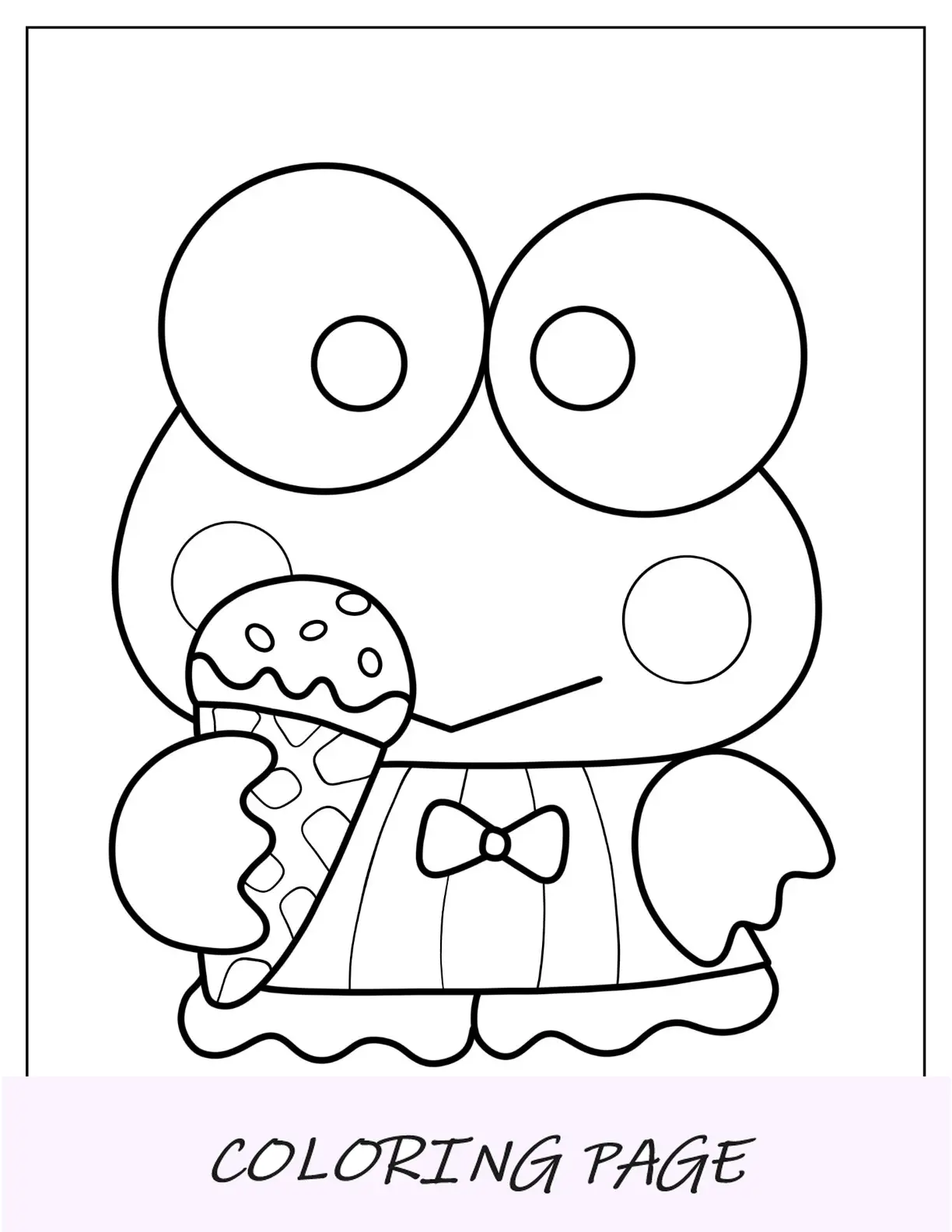 Desenho para colorir Kawaii Keroppi comendo sorvete