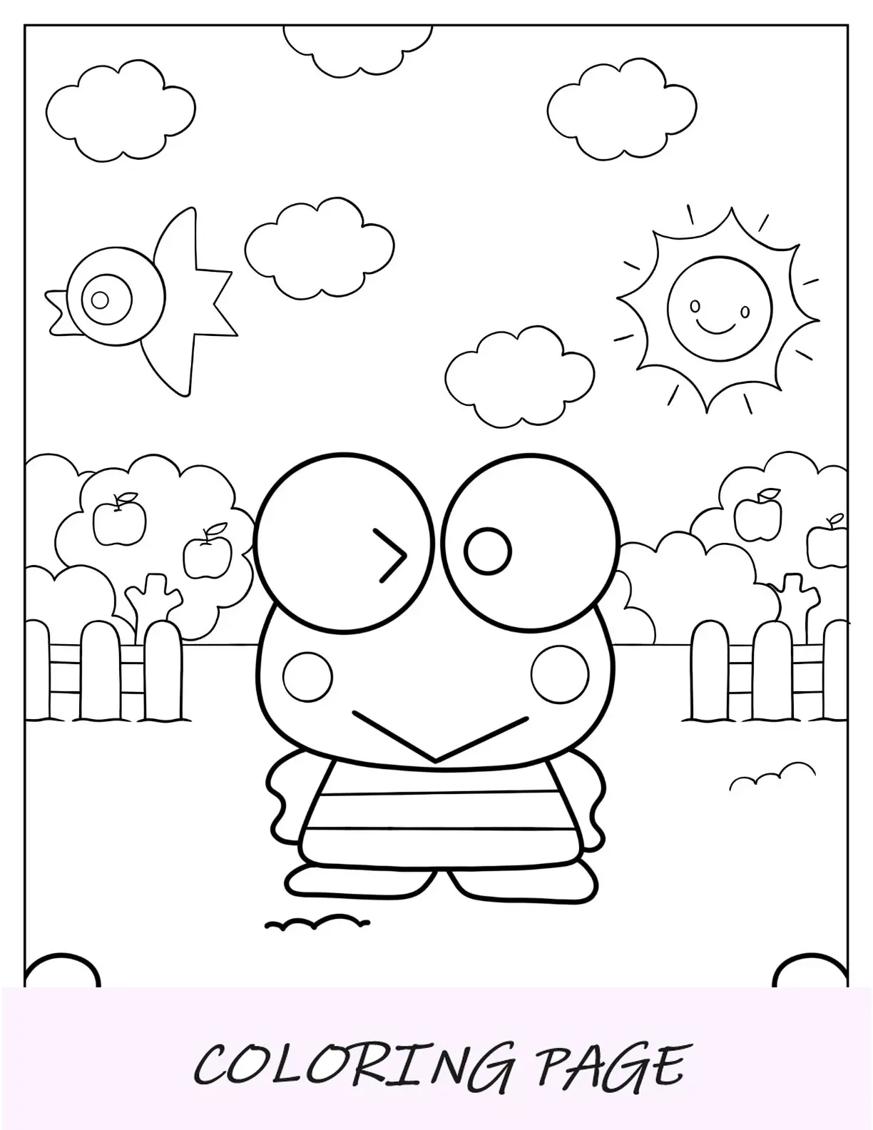 Página para colorir de Keroppi piscando