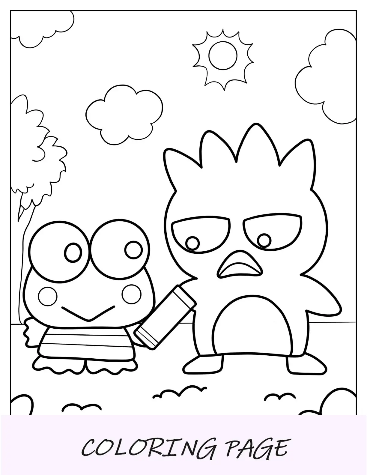 Página para colorir Keroppi de dar chocolate para Badte Maru