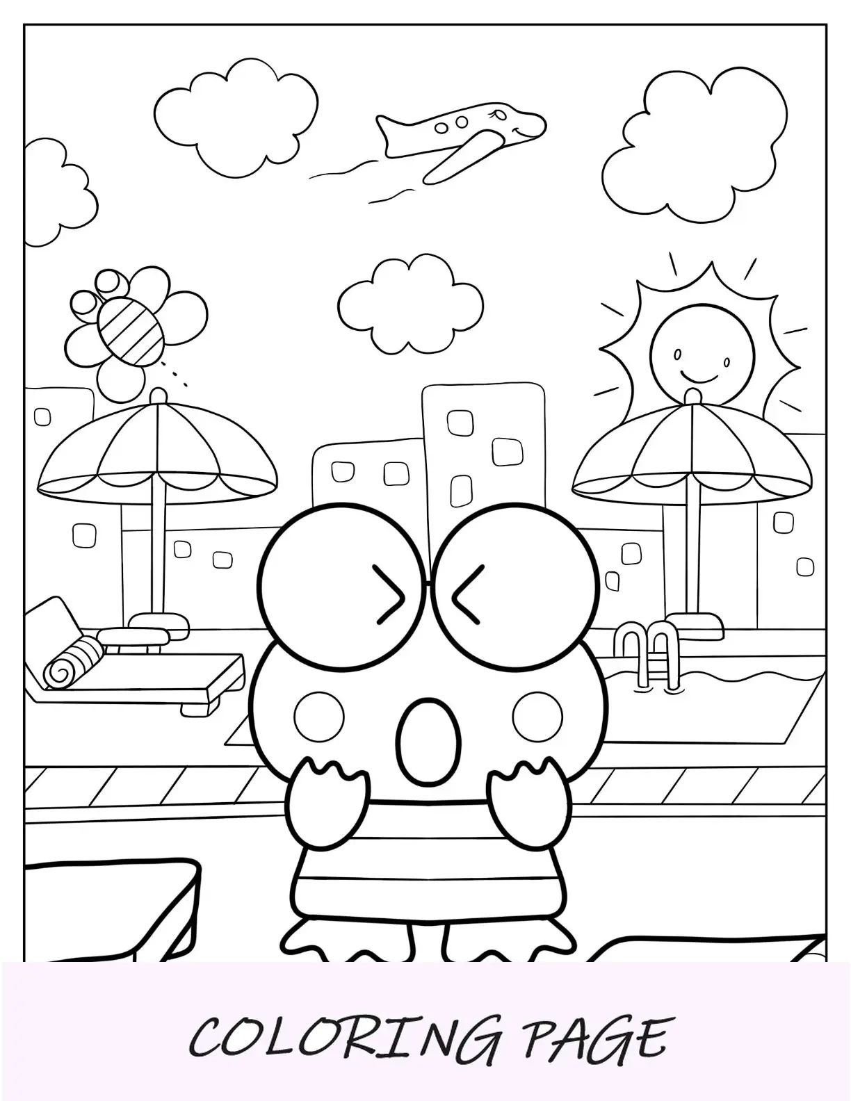 Página para colorir Keroppi na praia
