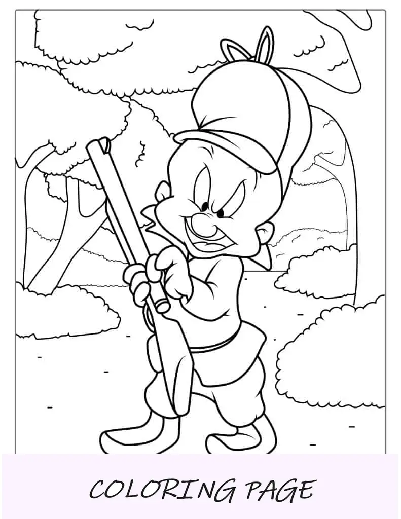 Immagine da colorare di Elmer Fudd (personaggio cacciatore).
