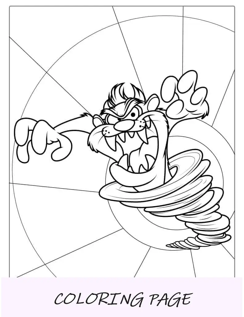 Pagina da colorare della tigre della Tasmania di Looney Tunes