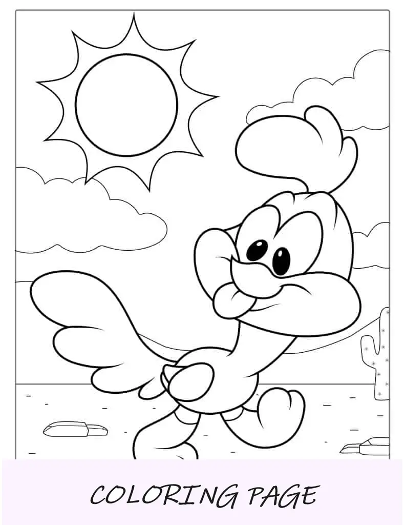 Pagina da colorare di Baby Road Runner per bambini in età prescolare