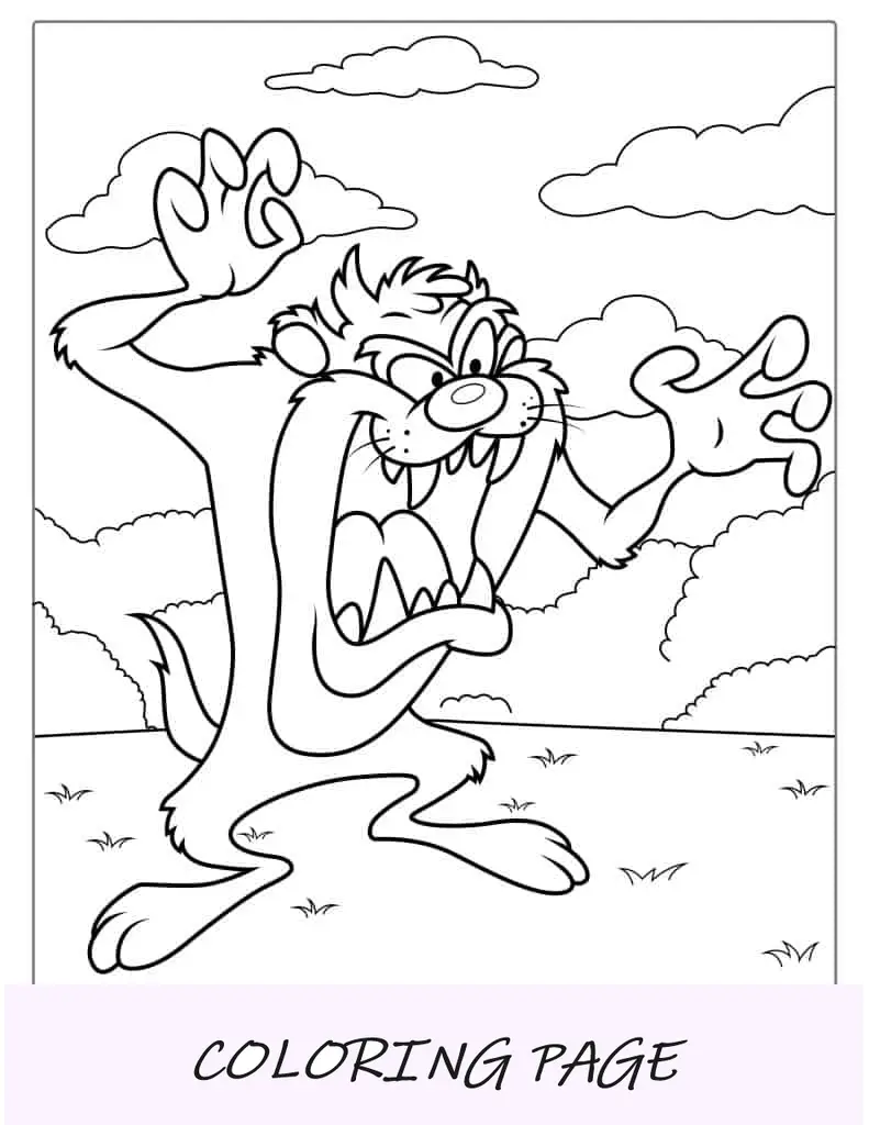 Pagina da colorare del diavolo della Tasmania di Looney Tunes