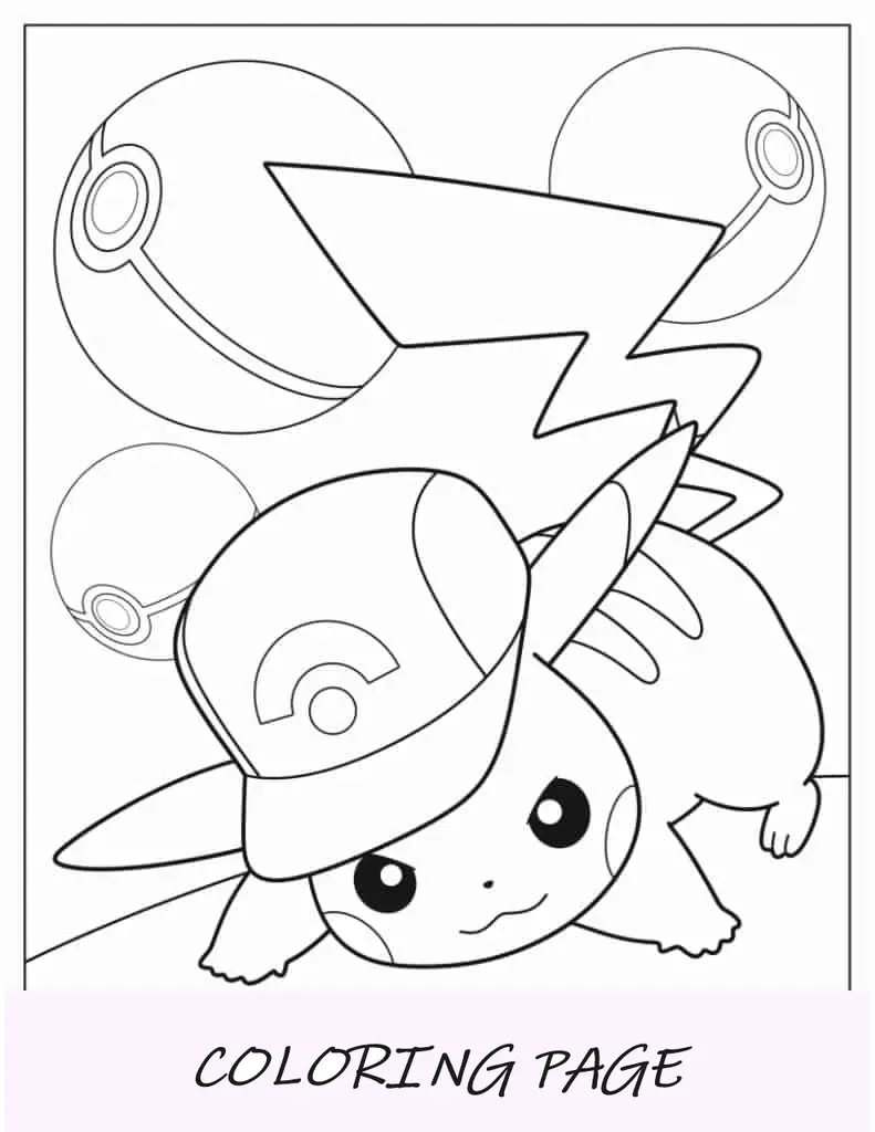 Pikachu usando boné na postura de luta para colorir