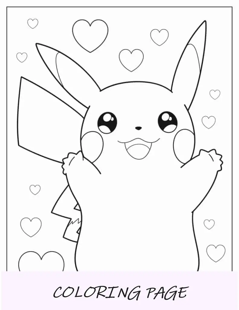 Folha para colorir do Pikachu fofo com os braços para cima