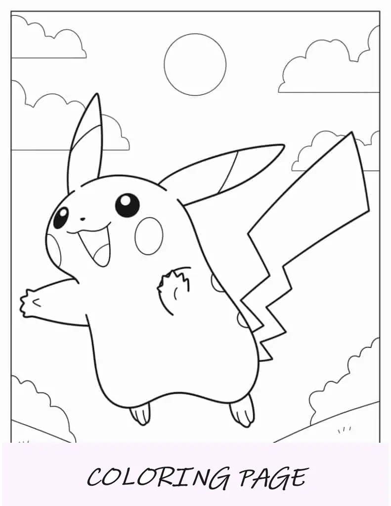 Folha para colorir de salto de Pikachu