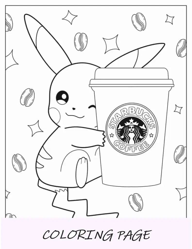 Pikachu abraçando a xícara Starbucks