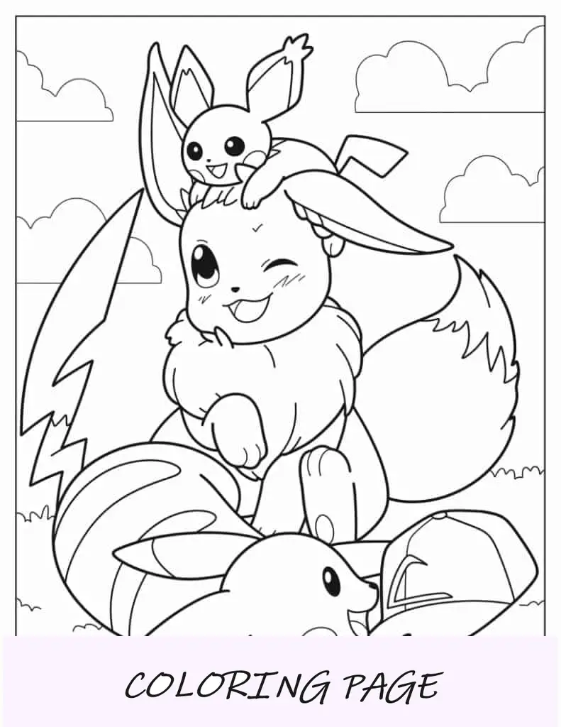 Pichu, Eevee e Pikachu brincando juntos