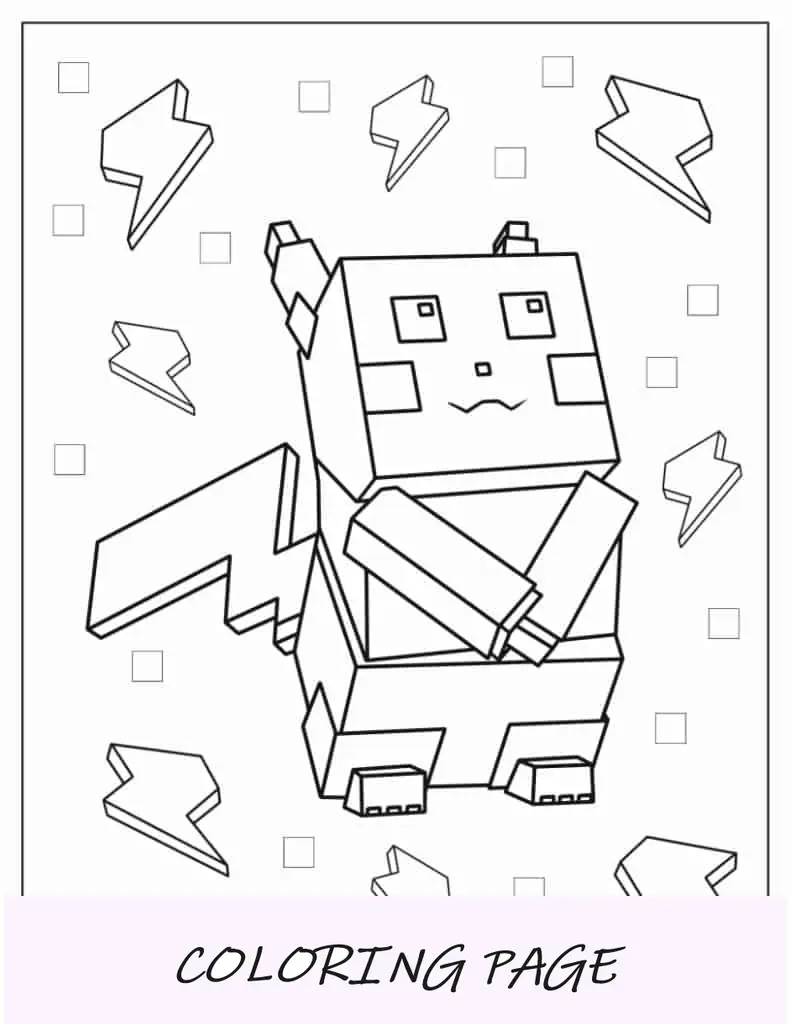 Folha para colorir do Minecraft Pikachu