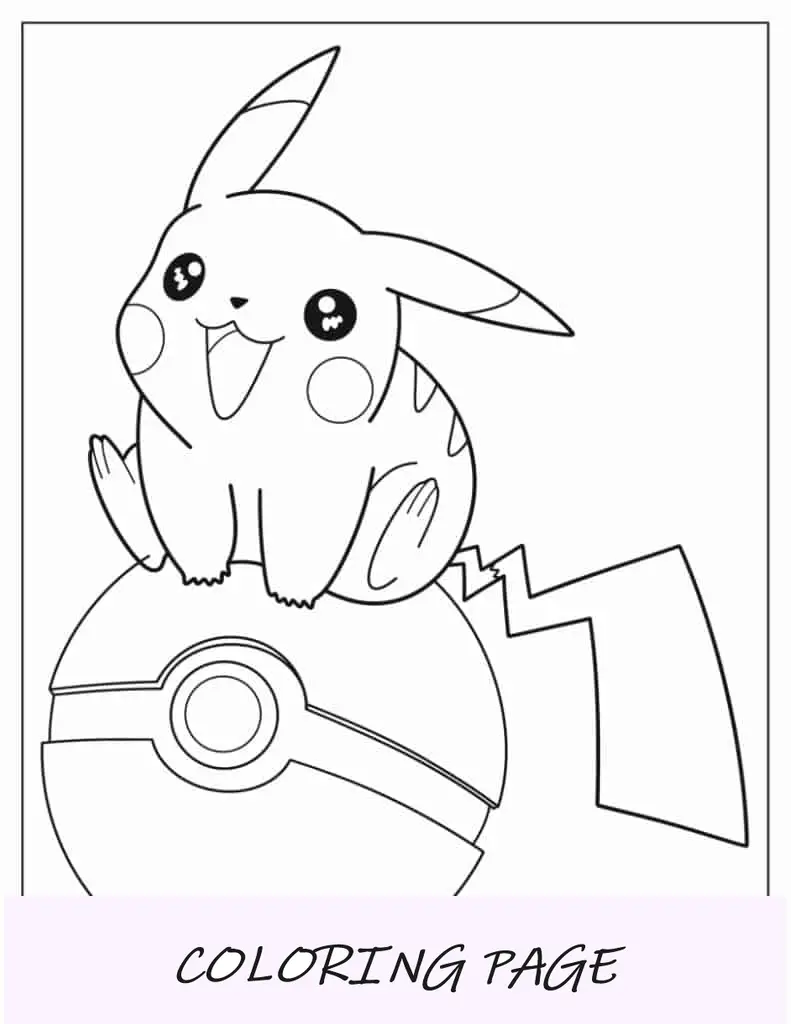 Folha Para Colorir Kawaii Pikachu Sentado Na Pokébola