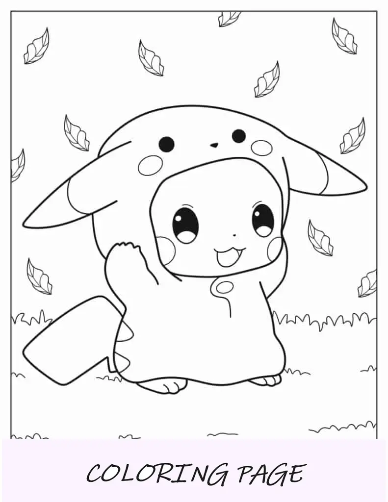Kawaii Baby Pikachu para colorir para crianças em idade pré-escolar