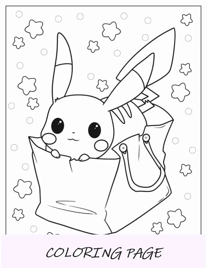 Chibi Pikachu em um saco para colorir
