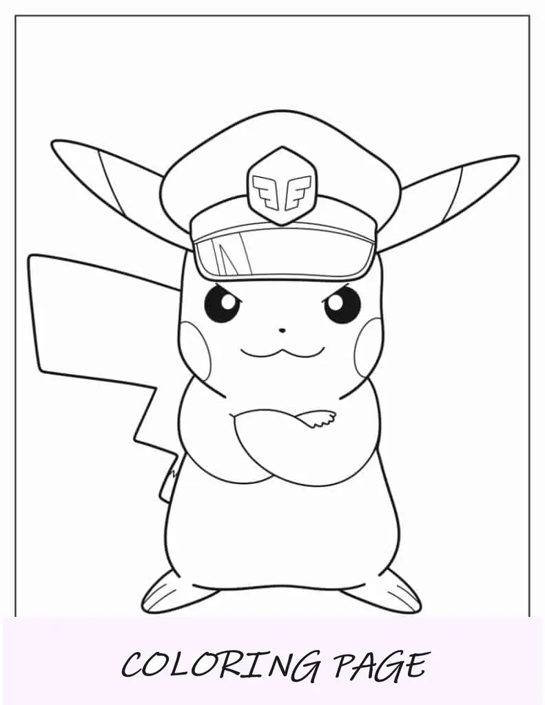 Página para colorir do Capitão Pikachu