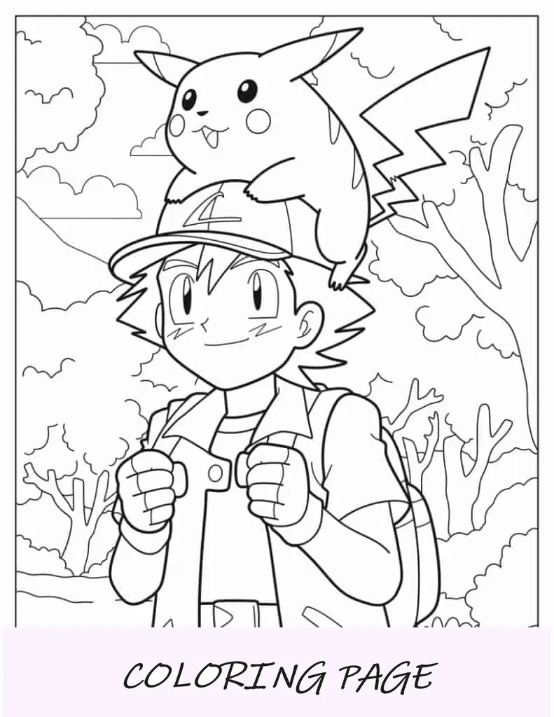 Pikachu e Ash na floresta