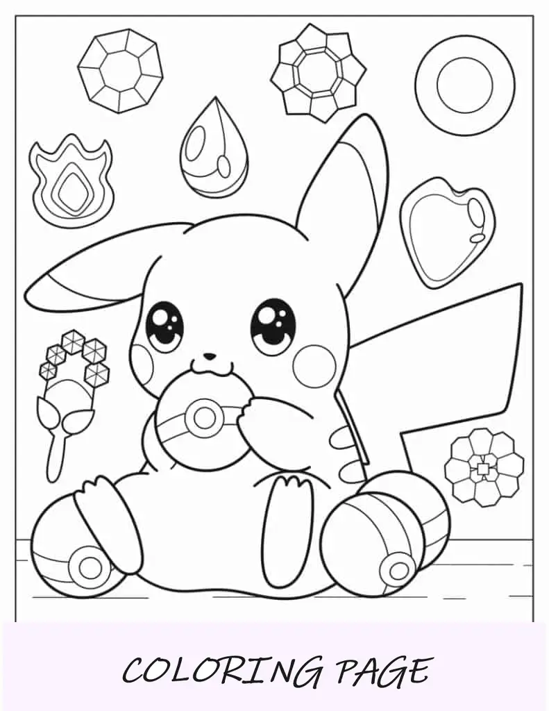 Página para colorir de Pokébola mordendo Pikachu