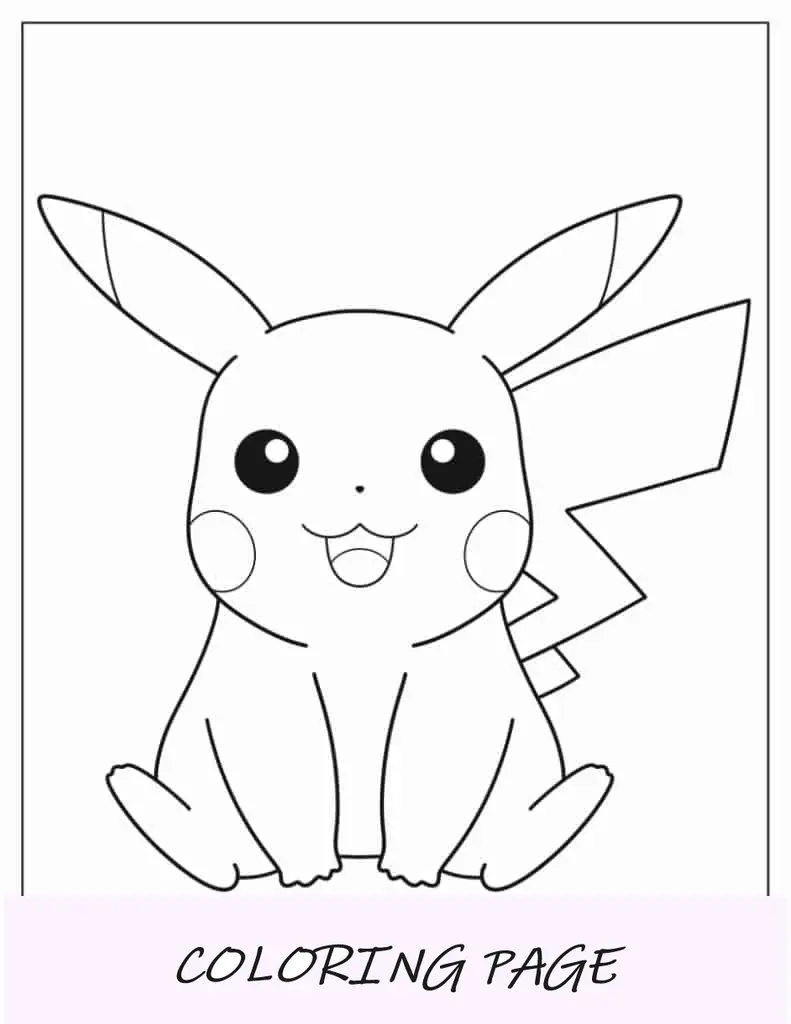 Página para colorir fácil de Pikachu para crianças em idade pré-escolar