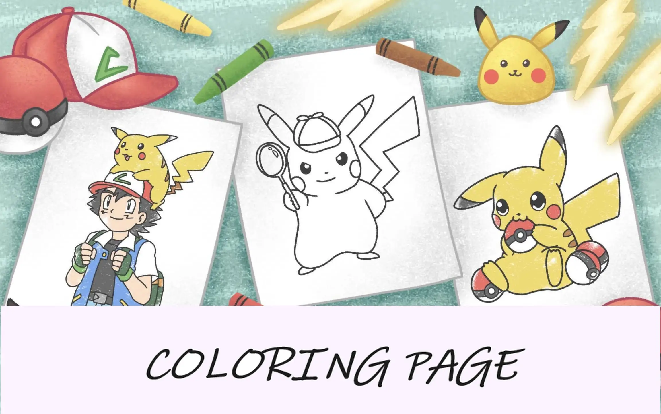 Imagem de destaque das páginas para colorir do Pikachu