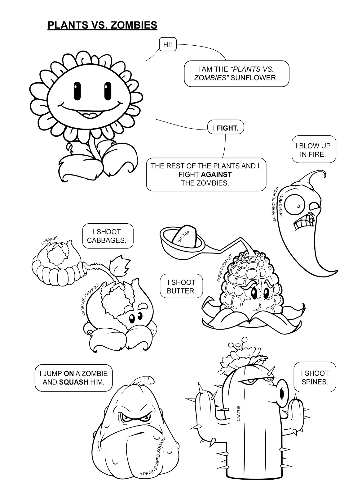 Plants Vs Zombies Character Sheet To Color