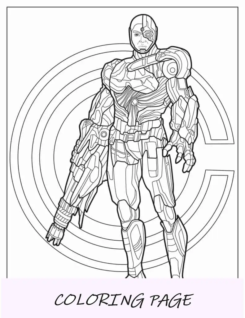 Pagina da colorare di Cyborg della Justice League