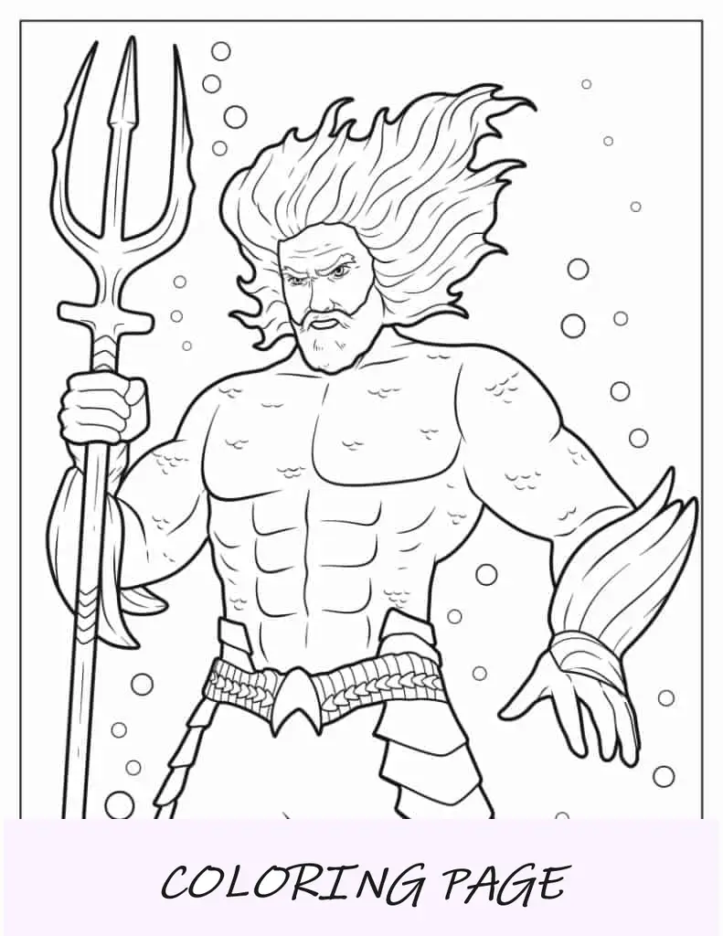 Aquaman con il tridente sottomarino da colorare
