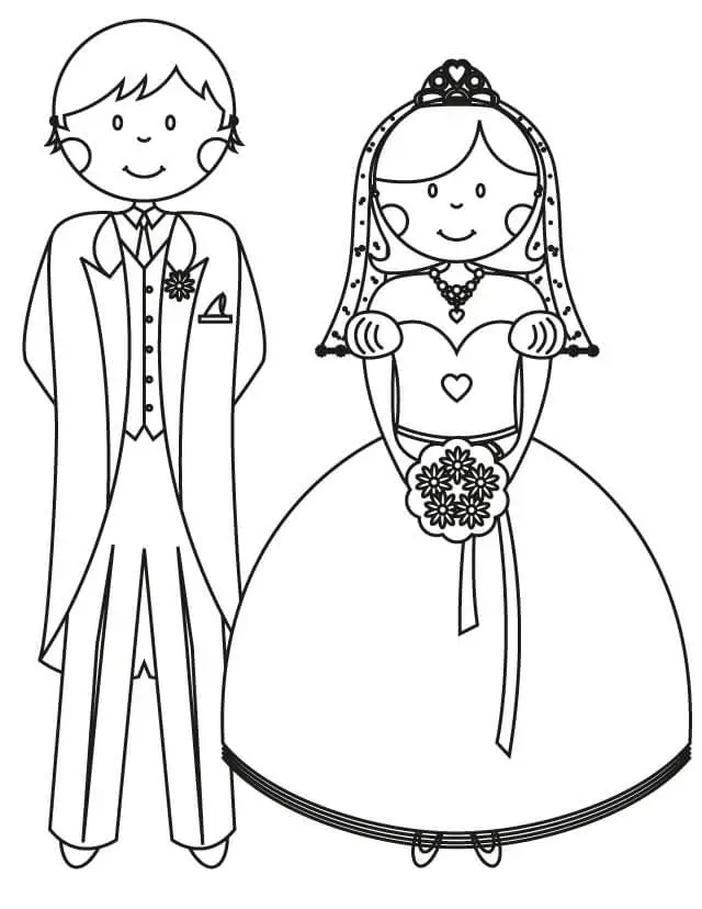 Cartoon Wedding Cake Topper Couple Coloring Page
