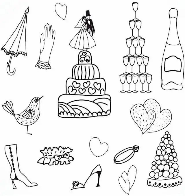 Wedding Doodles Coloring Page