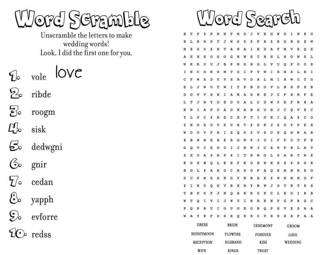 Wedding Activity Sheets