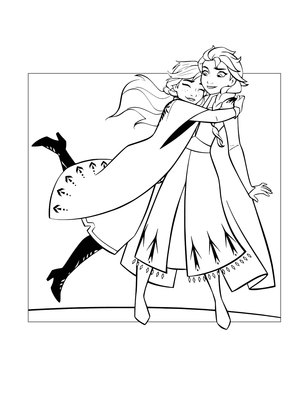 Anna Hugs Elsa Coloring Page