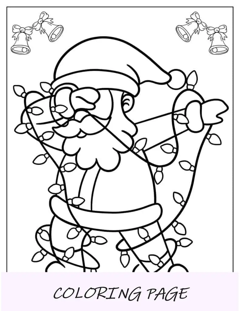 Papai Noel com luzes de Natal para colorir para crianças