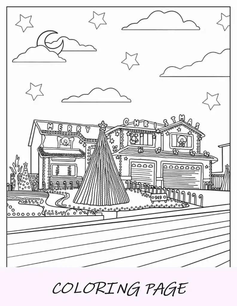 Luzes de Natal na casa para colorir