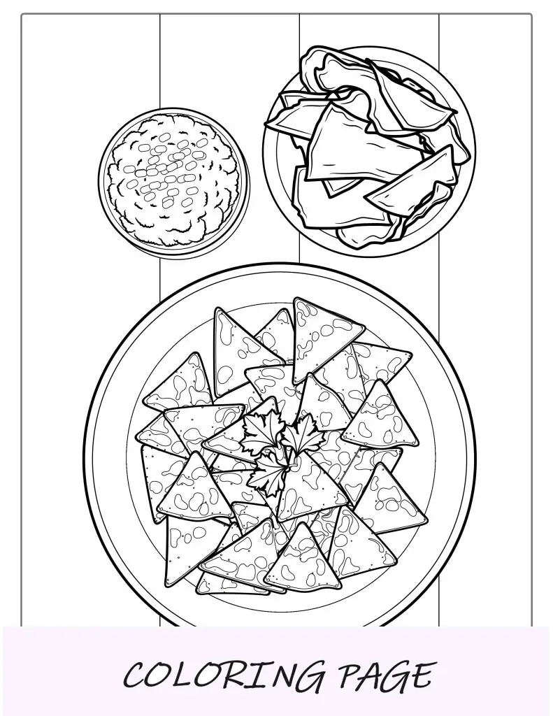 Página para colorir de nachos mexicanos