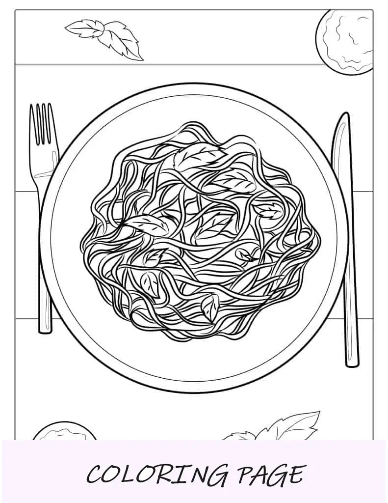 Página para colorir de espaguete italiano