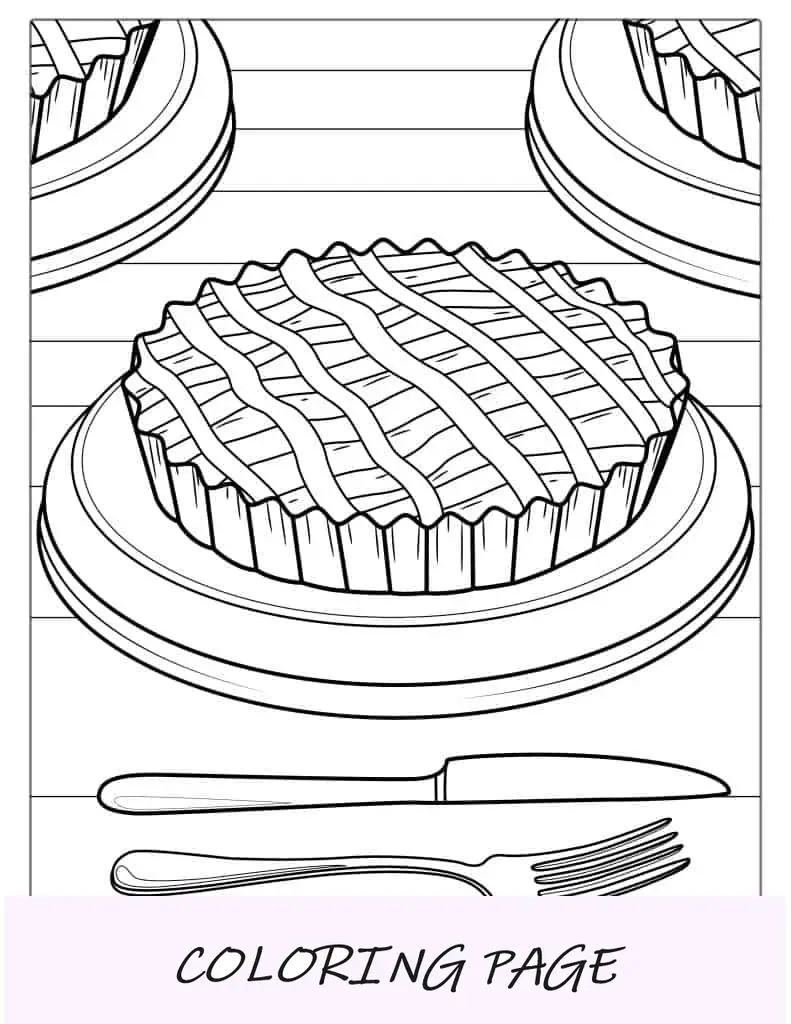 Página para colorir de torta de maçã para crianças
